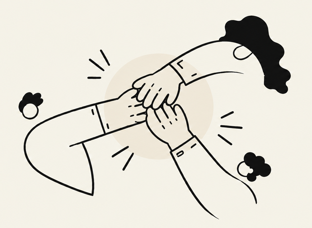 Minimalist illustration of hands joining together to represent teamwork